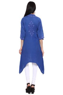 Ada Royal Blue Hand Embroidered Chikankari Cotton Kurti 2