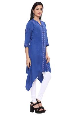 Ada Royal Blue Hand Embroidered Chikankari Cotton Kurti 3