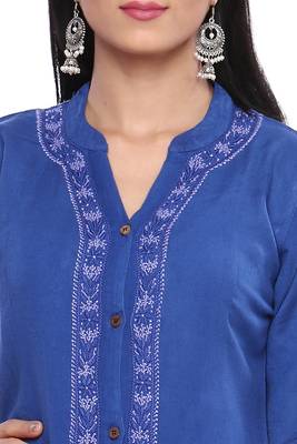 Ada Royal Blue Hand Embroidered Chikankari Cotton Kurti 4