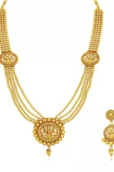 Traditional laxmi ji Five layers Gold plated Necklace set( Beaded Necklace)