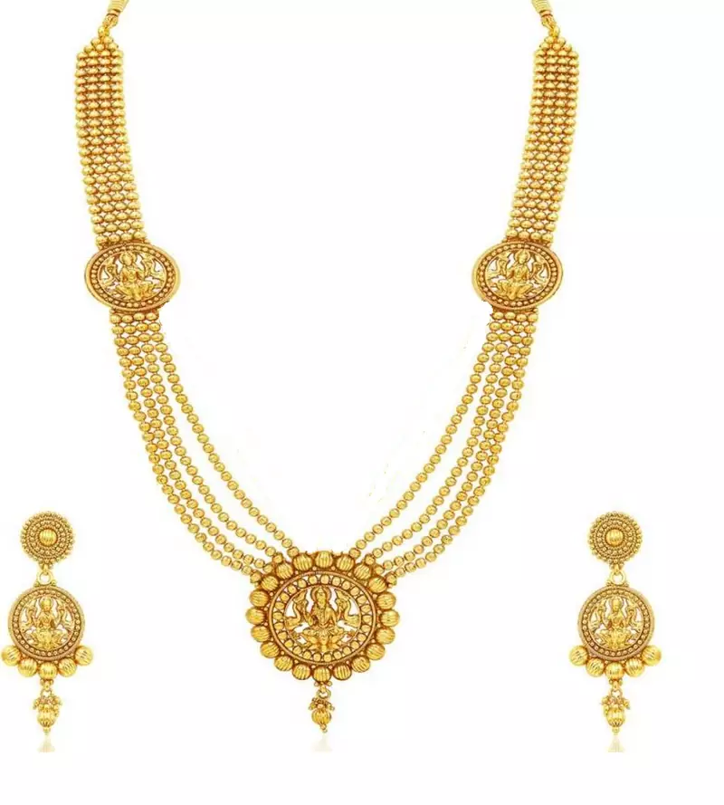 Traditional laxmi ji Five layers Gold plated Necklace set( Beaded Necklace)