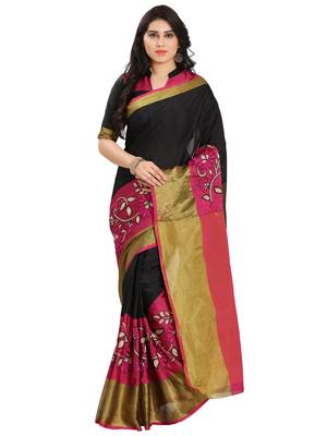 Pink silk solid patchwork saree with blouse 1