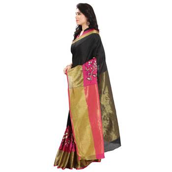Pink silk solid patchwork saree with blouse 2