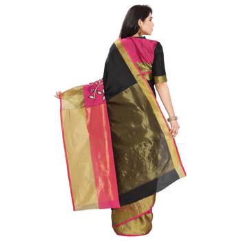 Pink silk solid patchwork saree with blouse 3