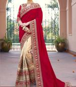 Maroon embroidered silk saree with blouse