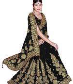 Black embroidered faux georgette saree with blouse