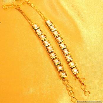 Kundan Meenakari Square Shaped Ear Chain 1