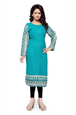 Turquoise plain georgette stitched kurtas-and-kurtis 1