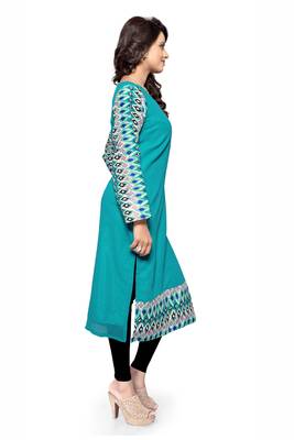 Turquoise plain georgette stitched kurtas-and-kurtis 2