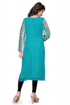 Turquoise plain georgette stitched kurtas-and-kurtis 3