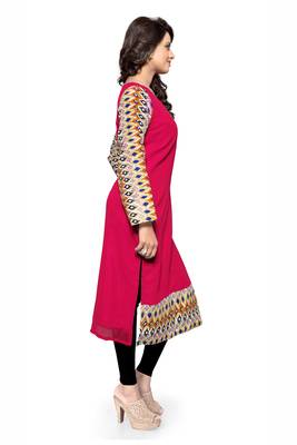 Crimson plain georgette stitched kurtas-and-kurtis 2
