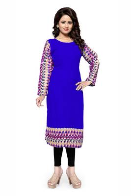 Royal blue plain georgette stitched kurtas-and-kurtis 1