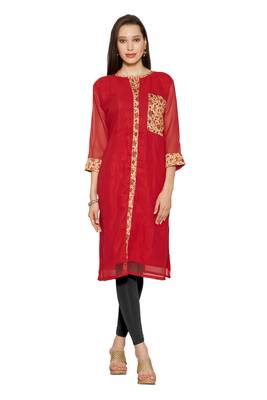 Red printed georgette stitched kurtas-and-kurtis 1