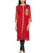 Red printed georgette stitched kurtas-and-kurtis