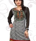 Multicolor printed stitched crepe short-kurtis