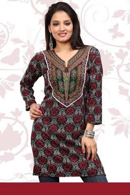 Multicolor printed stitched crepe short-kurtis 1