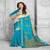 Turquoise printed silk saree with blouse