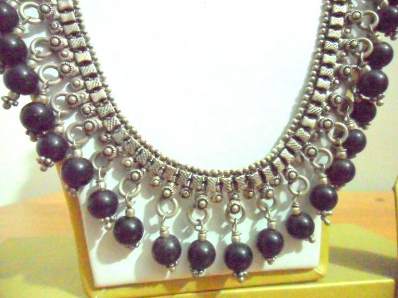 German Silver Black Onyx Neckpiece