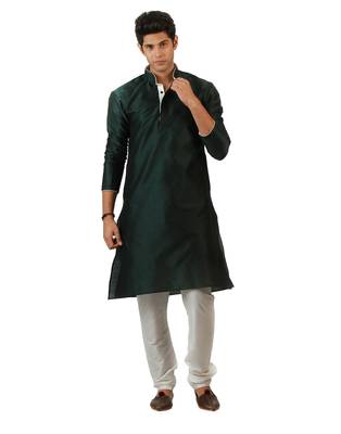Amora Designer Ethnic Green Blended Silk Kurta Churidar Set For Men 2