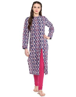 Jaipur Kurti Women's Cotton Blue Colour Kurti 1