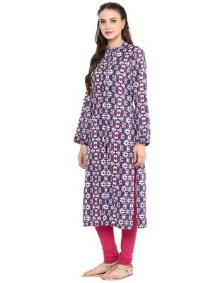 Jaipur Kurti Women's Cotton Blue Colour Kurti 3