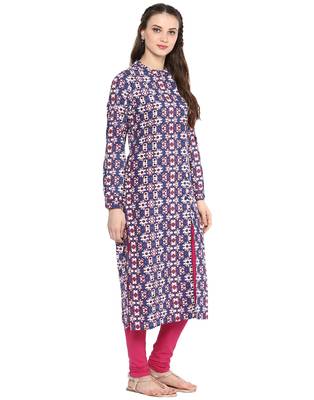 Jaipur Kurti Women's Cotton Blue Colour Kurti 4