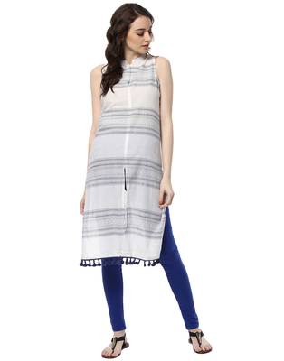 Jaipur Kurti Women's Cotton White Colour Kurti 1