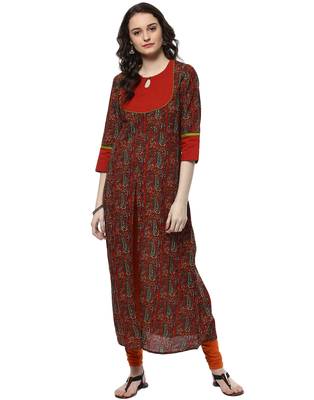 Jaipur Kurti Women's Cotton Red Colour Kurti 1