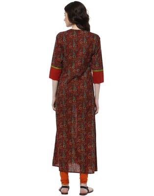 Jaipur Kurti Women's Cotton Red Colour Kurti 2