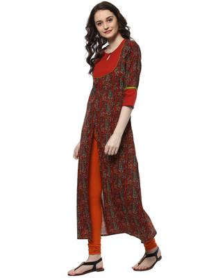 Jaipur Kurti Women's Cotton Red Colour Kurti 3