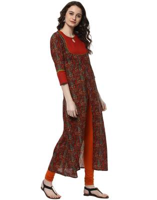 Jaipur Kurti Women's Cotton Red Colour Kurti 4