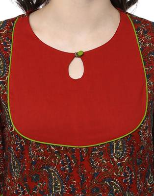 Jaipur Kurti Women's Cotton Red Colour Kurti 5