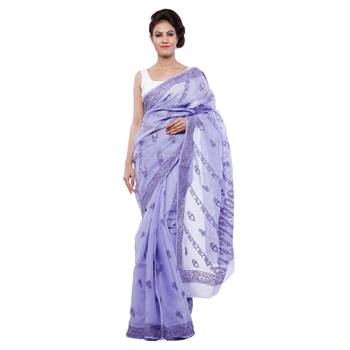 Purple embroidered cotton saree with blouse 1