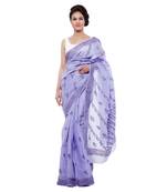 Purple embroidered cotton saree with blouse