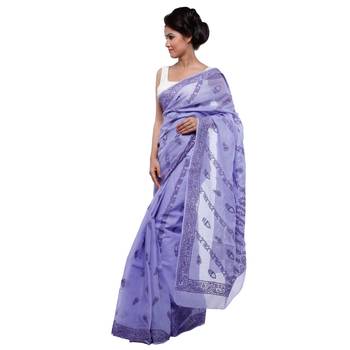 Purple embroidered cotton saree with blouse 2