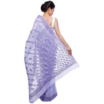 Purple embroidered cotton saree with blouse 3