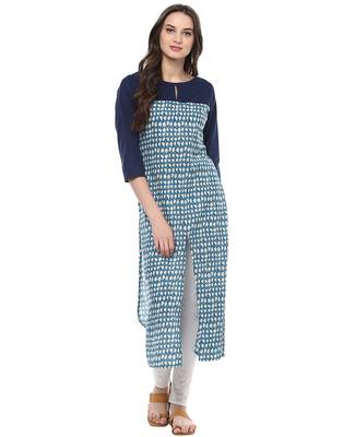 Jaipur Kurti Women's Cotton Navy Blue colour Kurti 1