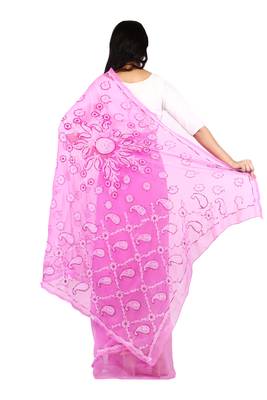 Dark pink embroidered georgette saree with blouse 3