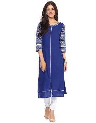 Jaipur Kurti Women's Cotton Blue colour Kurti 1