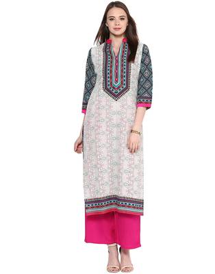 Jaipur Kurti Women's Cotton Off White colour Kurti 1