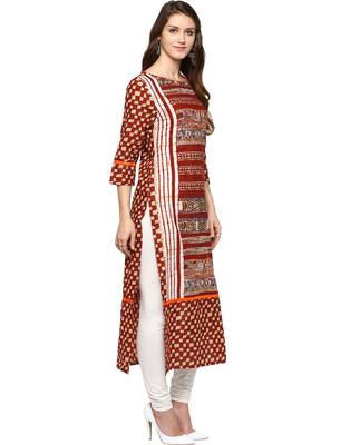 Jaipur Kurti Women's Cotton Red colour Kurti 3