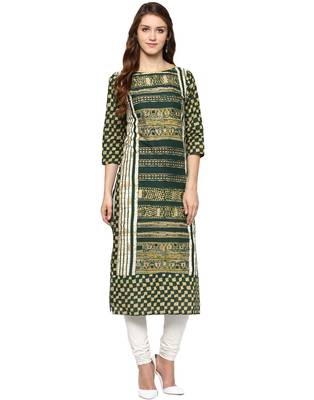 Jaipur Kurti Women's Cotton Green colour Kurti 1