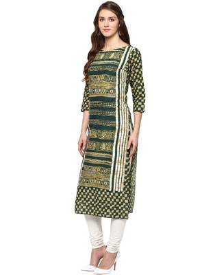Jaipur Kurti Women's Cotton Green colour Kurti 3