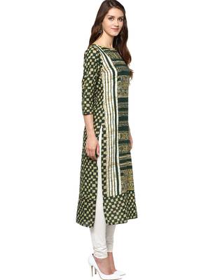 Jaipur Kurti Women's Cotton Green colour Kurti 4