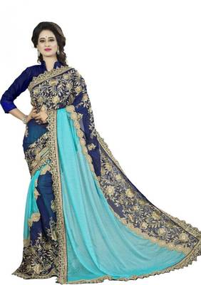 Blue Embroidered Georgette Saree 1