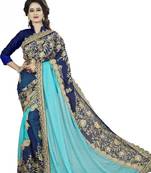Blue Embroidered Georgette Saree