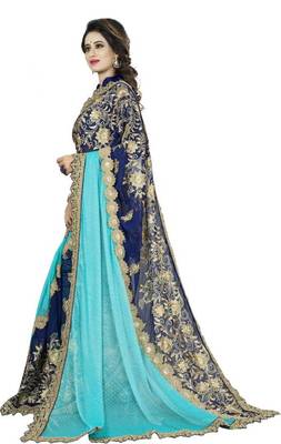 Blue Embroidered Georgette Saree 2