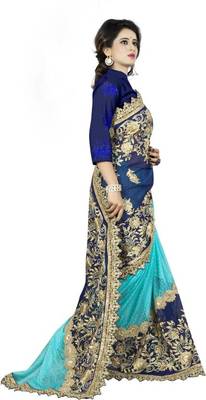 Blue Embroidered Georgette Saree 3