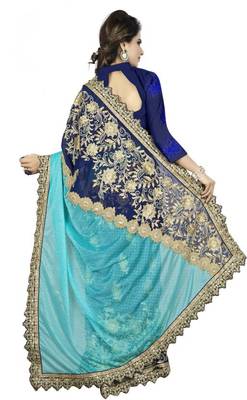 Blue Embroidered Georgette Saree 4
