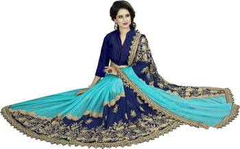 Blue Embroidered Georgette Saree 5